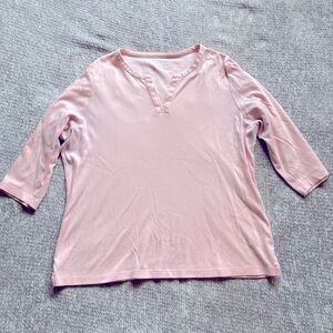 L.L. Bean Pink Tee, V-neck, 3/4 Sleeves, 100% Cotton, Large Petite